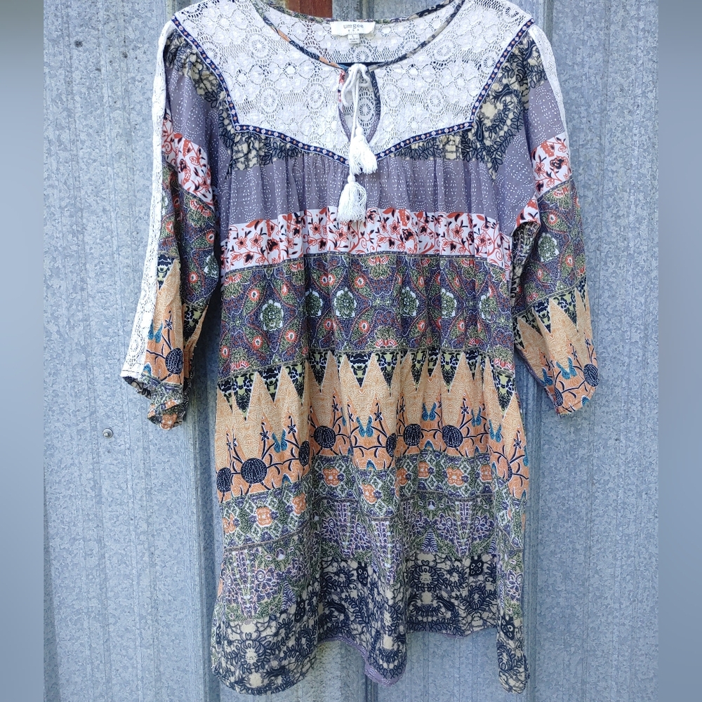 Umgee Bohemian Patchwork Style Dress Large